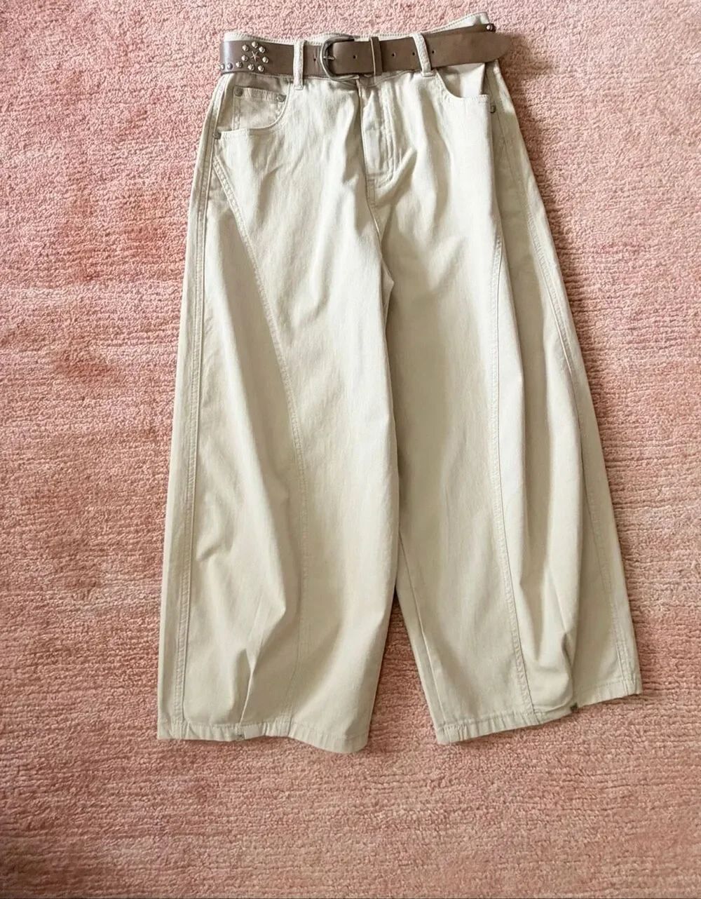 Original Design High Rise Culottes Wide Leg Cropped Pants Beige Women M